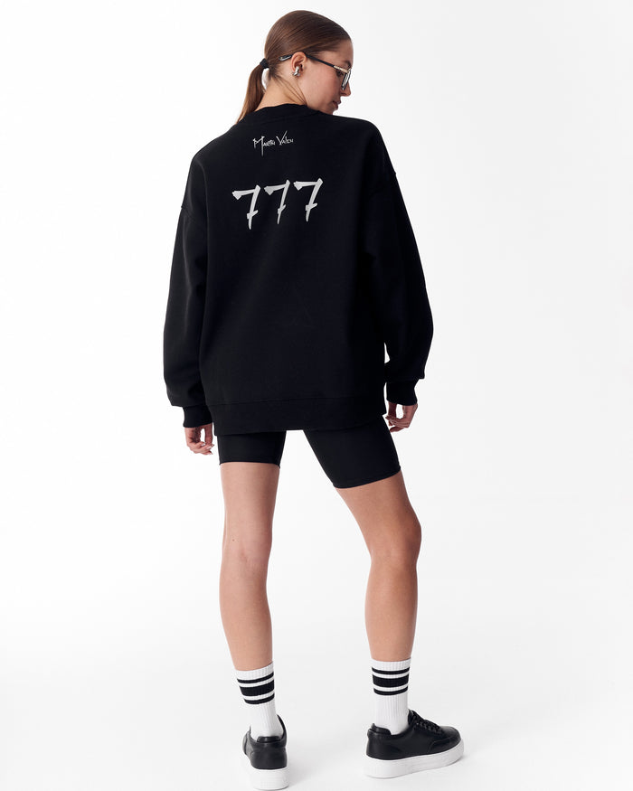 '777' Women's Oversized Designer Sweatshirt in Black