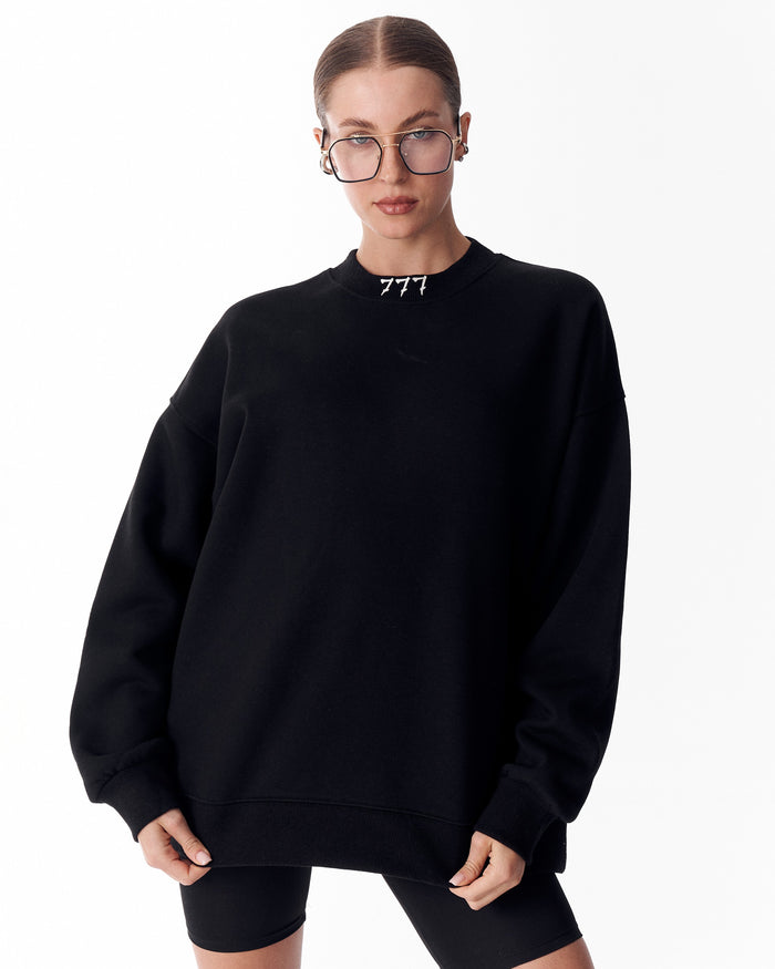 '777' Women's Oversized Designer Sweatshirt in Black (2)