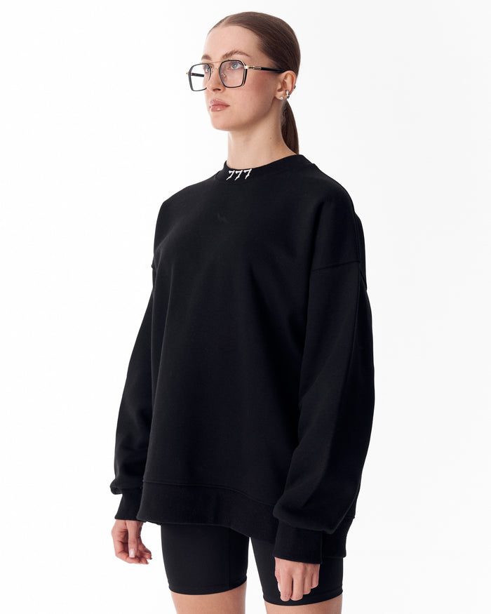 '777' Women's Oversized Designer Sweatshirt in Black (4)