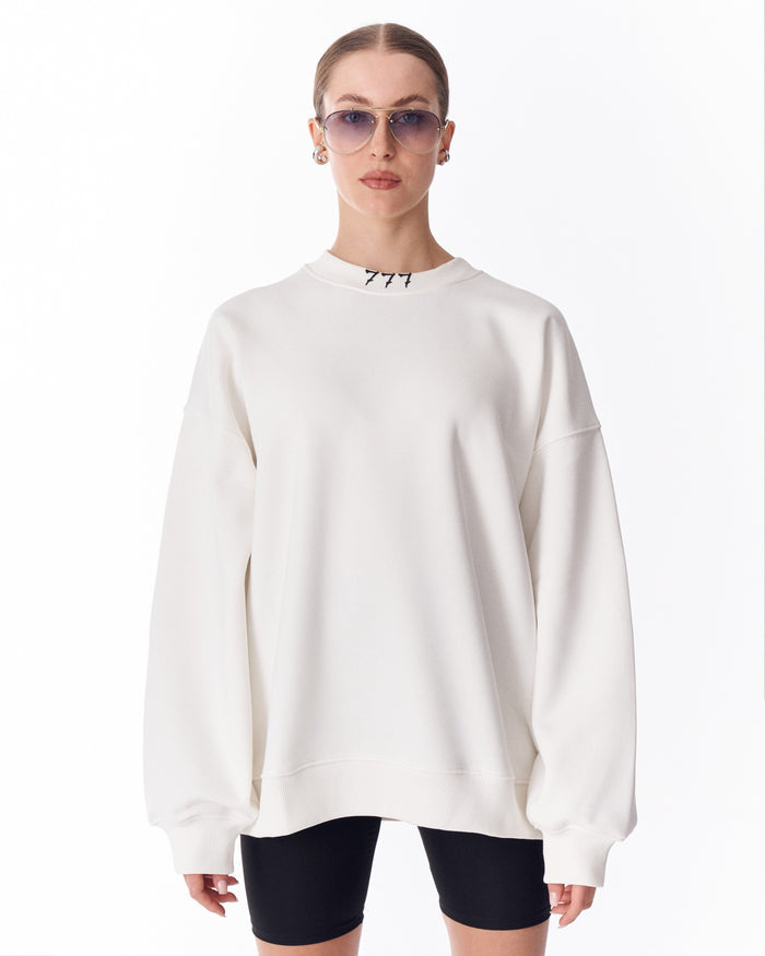 '777' Women's Oversized Designer Sweatshirt in White