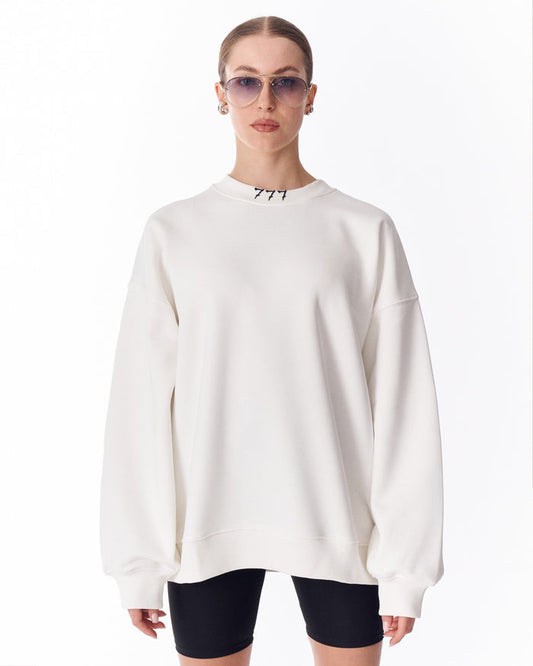 '777' Women's Oversized Designer Sweatshirt in White