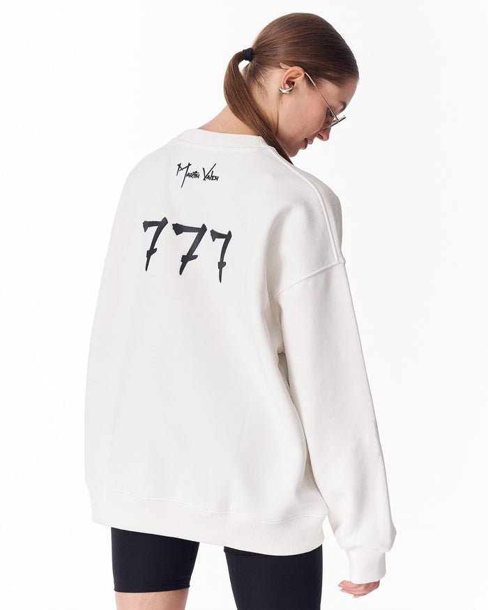 '777' Women's Oversized Designer Sweatshirt in White (2)