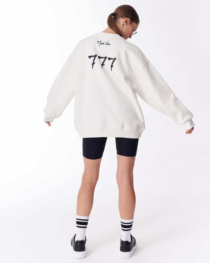 '777' Women's Oversized Designer Sweatshirt in White (6)