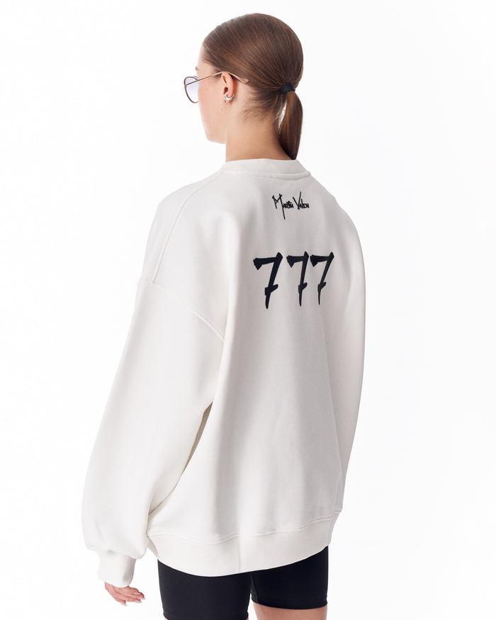 '777' Women's Oversized Designer Sweatshirt in White (7)