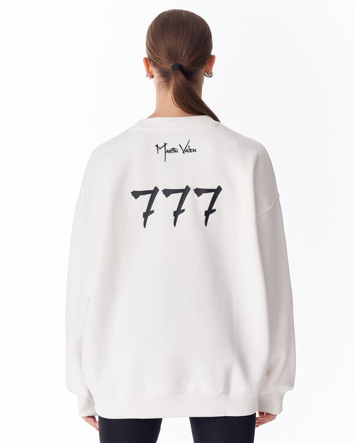 '777' Women's Oversized Designer Sweatshirt in White (8)