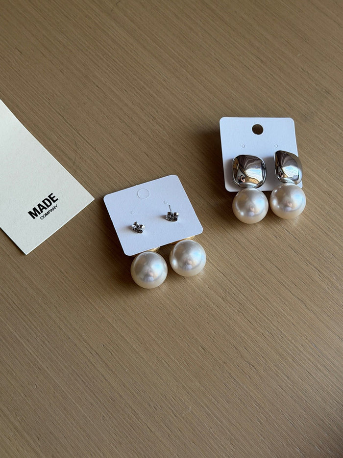 【A MA:DE】Square pearl Earring ( 2color )