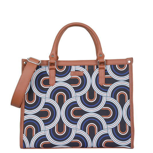 Handcrafted abstract printed canvas top‑handle laptop tote bag with padded laptop compartment and shoulder strap for office, travel and daily use