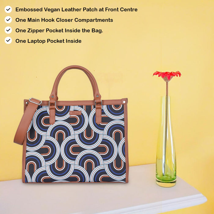 Handcrafted abstract printed canvas top‑handle laptop tote bag with padded laptop compartment and shoulder strap for office, travel and daily use-feature image