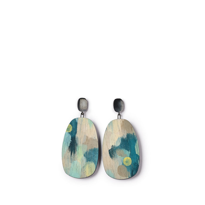 Julia Turner painted wood Ainsley Earrings in blue, green, and yellow