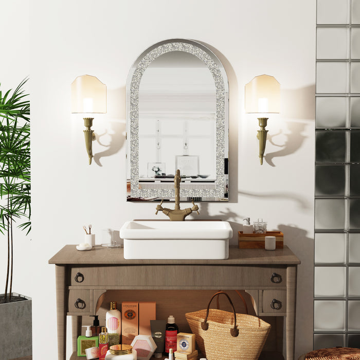 Arched Crystal Crushed Diamond Wall Mirror for Bedroom Living Room Entryway 23x35"