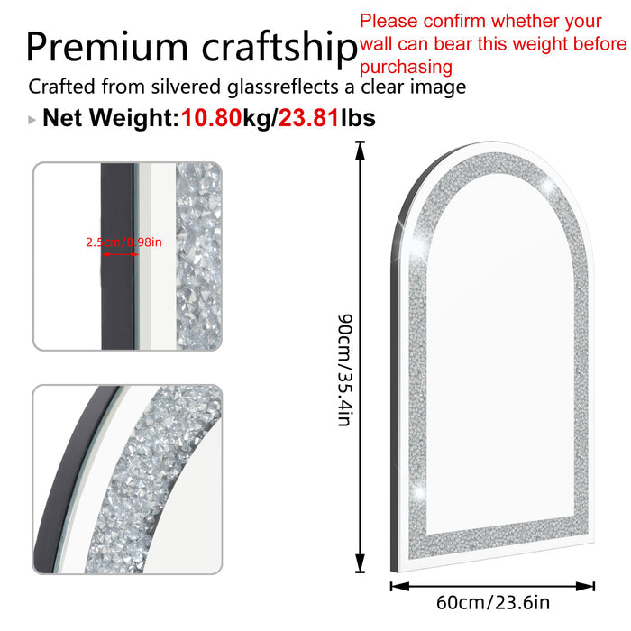 Arched Crystal Crushed Diamond Wall Mirror for Bedroom Living Room Entryway 23x35"