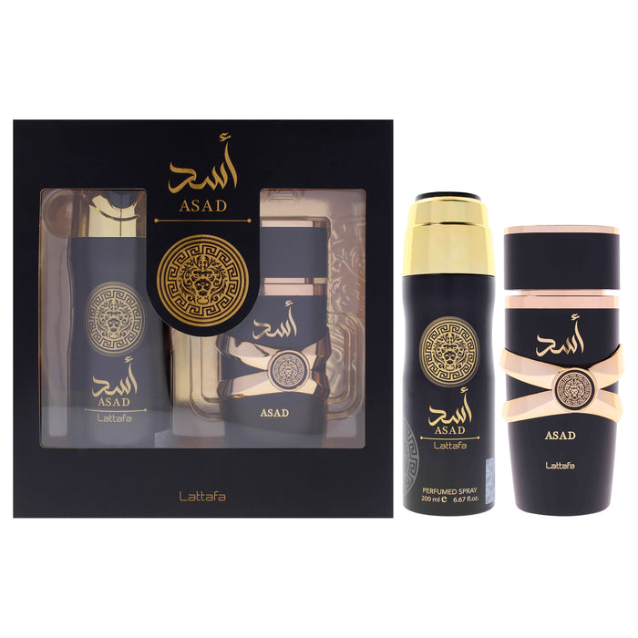 Asad by Lattafa for Unisex - 2 Pc Gift Set 3.4oz EDP Spray, 6.7oz Deodorant Spray