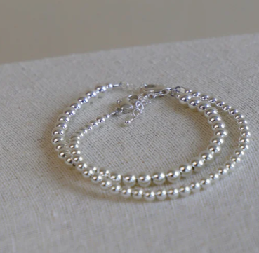 B1152 Silver Bracelet-Silver Beaded