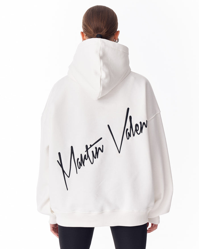 Back Embroidery Oversized White Hoodie For Women
