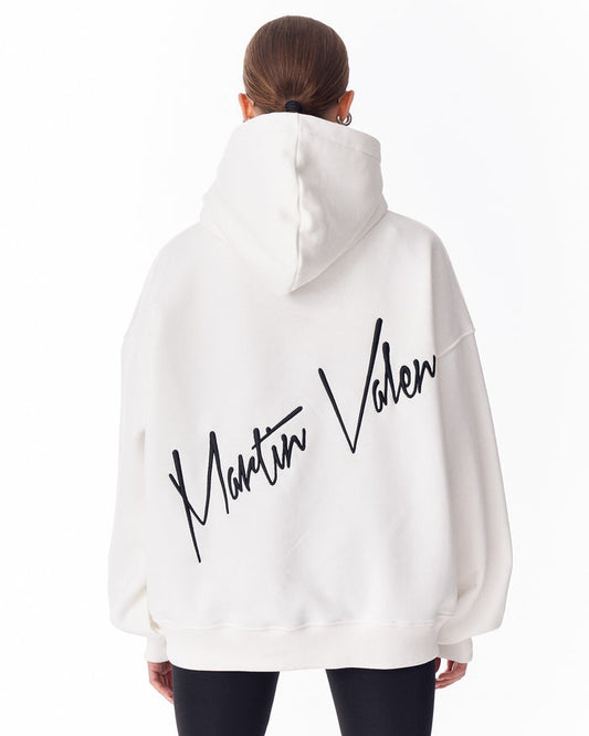 Back Embroidery Oversized White Hoodie For Women