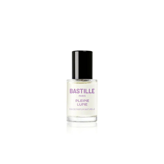 A bottle of Pleine Lune EDP perfume next to its purple box, with the brand name BASTILLE Paris visible.