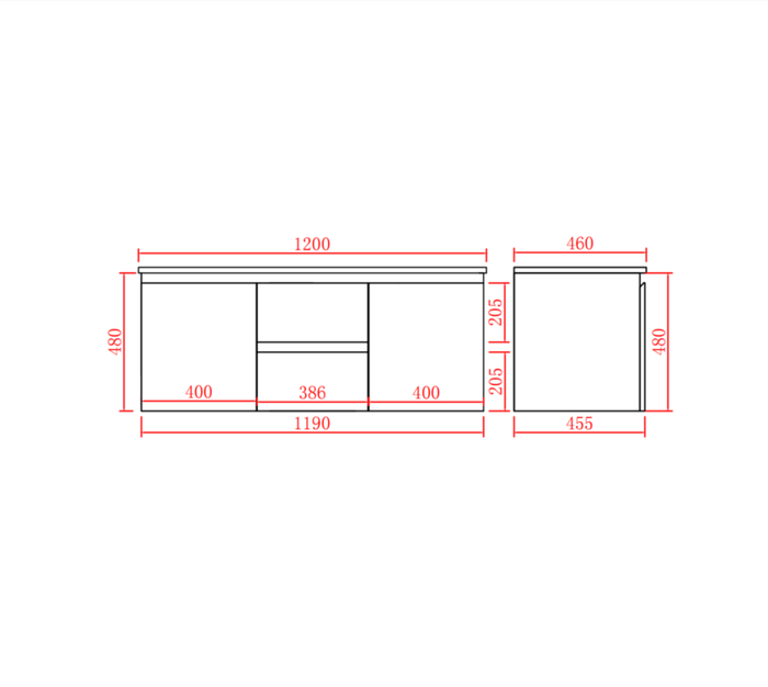 Bathroom Wall Hung Vanity 1190*455*480mm(Double Bow)