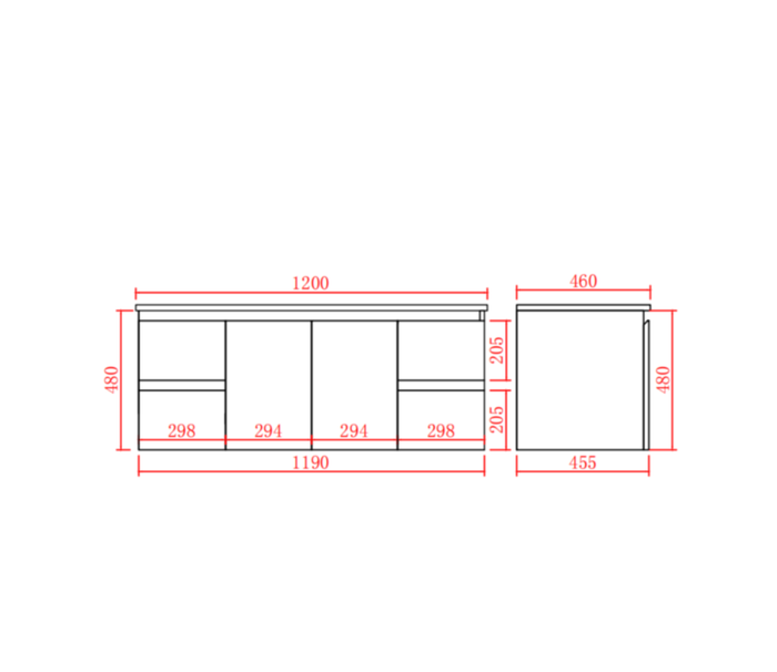 Bathroom Wall Hung Vanity 1190*455*480mm(Single Bow)