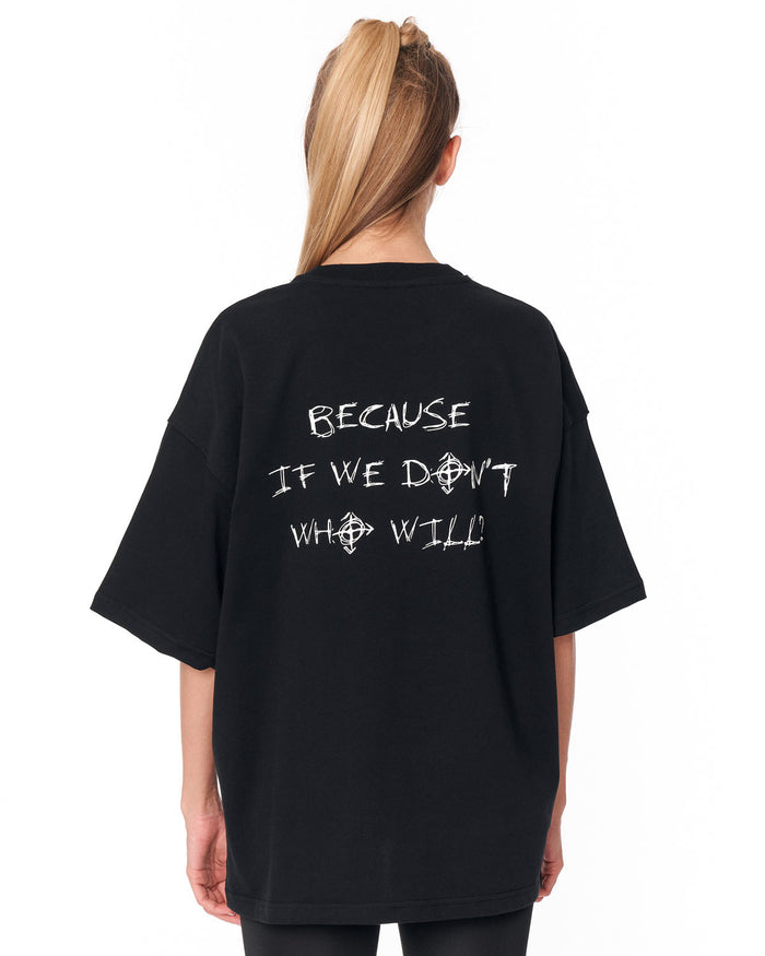 Because Text Print Black Oversized T-Shirt with bold back text print