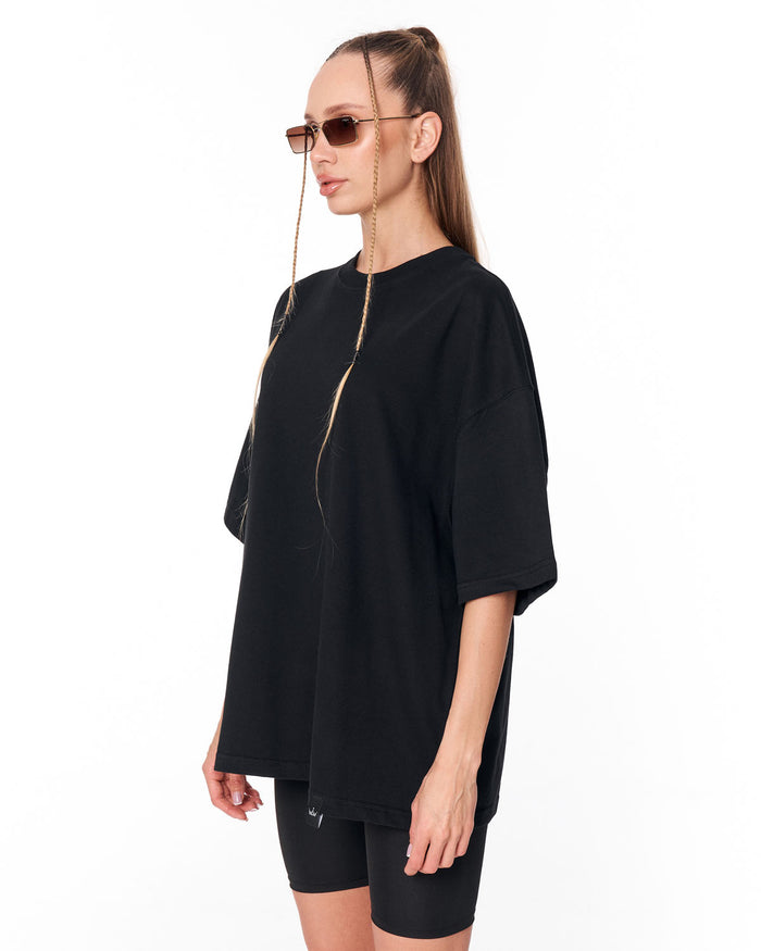 Because Text Print Black Oversized T-Shirt with streetwear graphic text