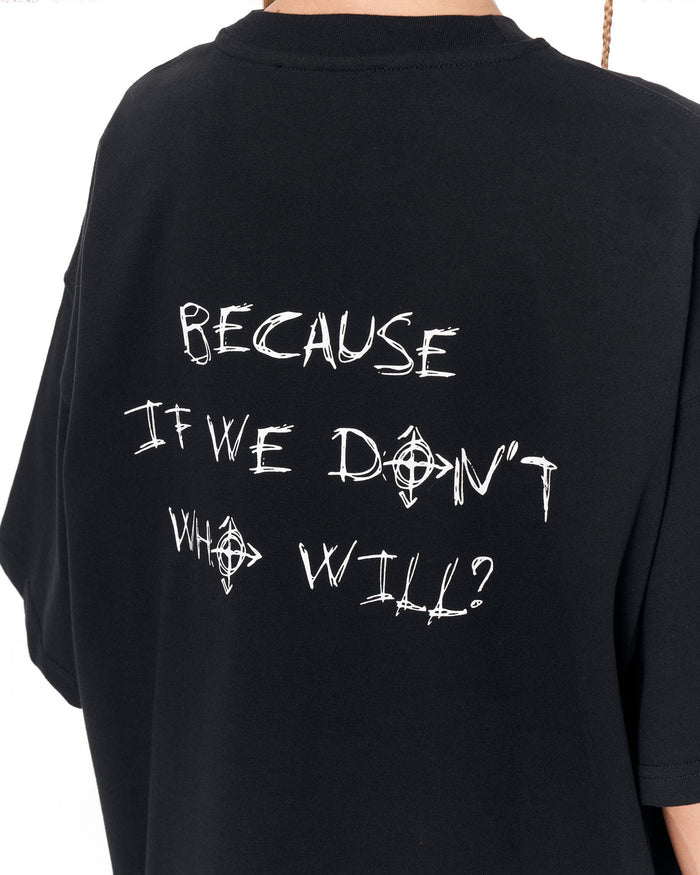 Because Text Print Black Oversized T-Shirt in premium black cotton