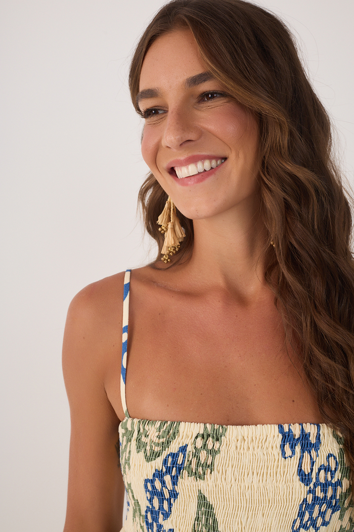Beige Begonia Smocked Bodice Blouse_3
