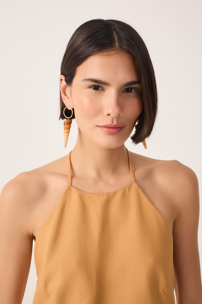 Beige Halter Neck Linen Blouse_4