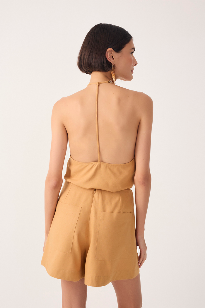 Beige Halter Neck Linen Blouse_6