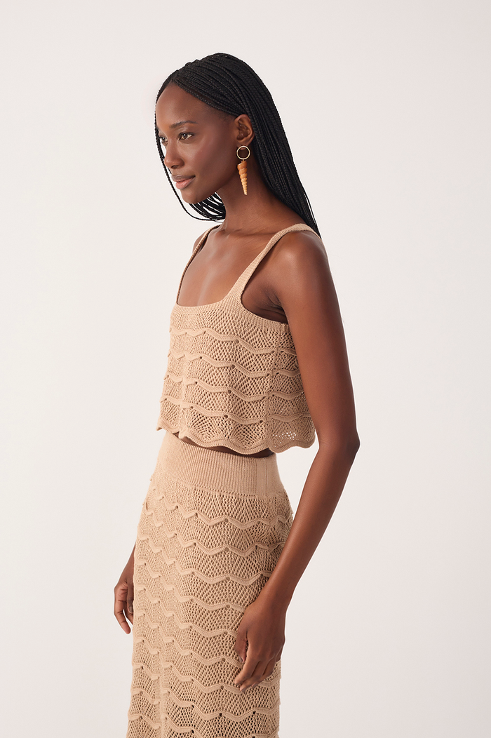 Beige Square Neck Sleeveless Tricot Blouse_3