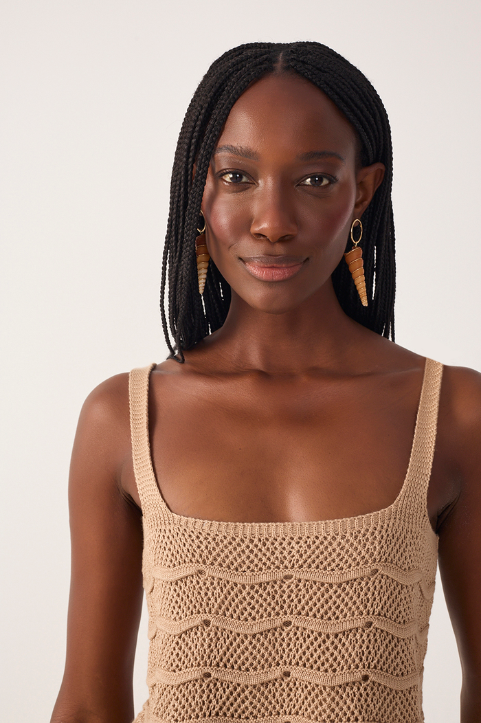 Beige Square Neck Sleeveless Tricot Blouse_4