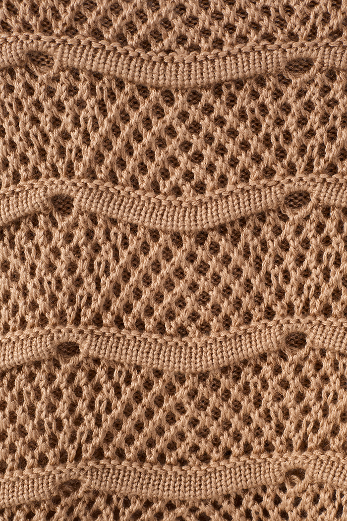 Beige Square Neck Sleeveless Tricot Blouse