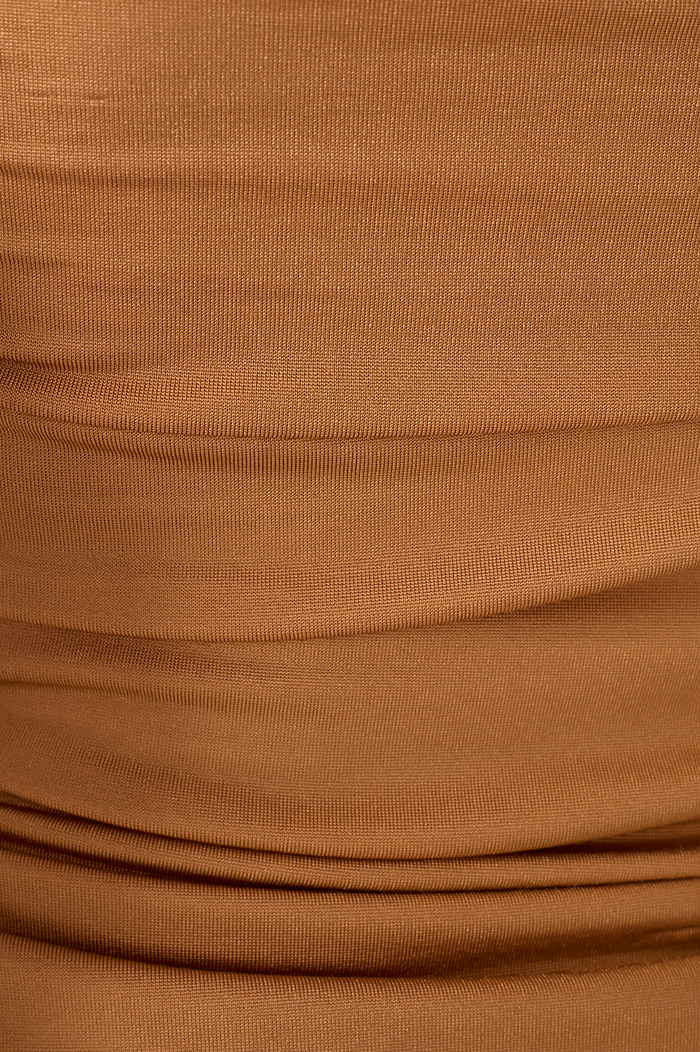 Beige Strapless Ruched Blouse_6