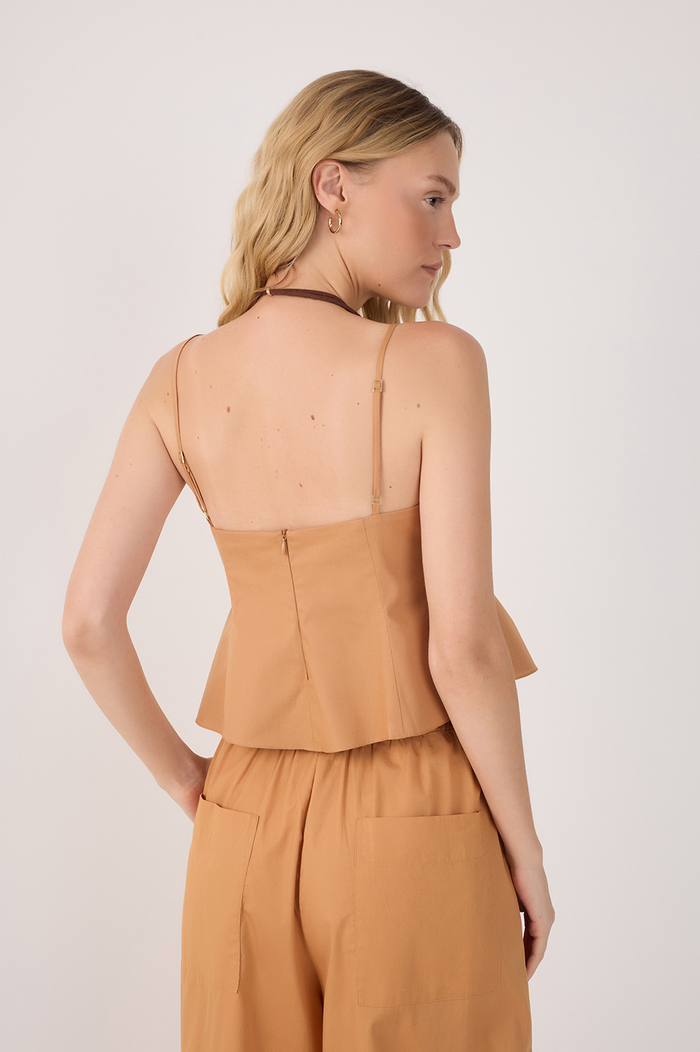 Beige V Neck Sleeveless Cotton Peplum Top_4