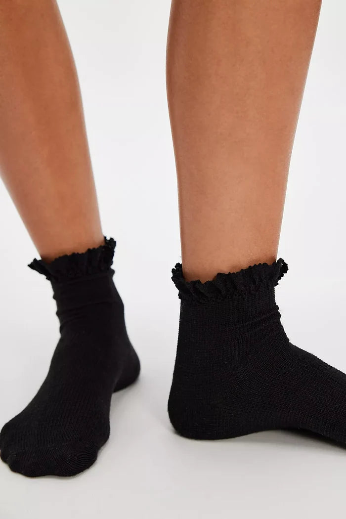 Beloved Waffle Knit Ankle Sock - Black