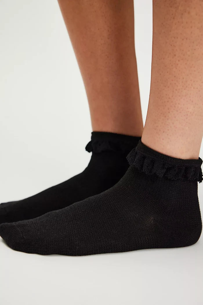 Beloved Waffle Knit Ankle Sock - Black