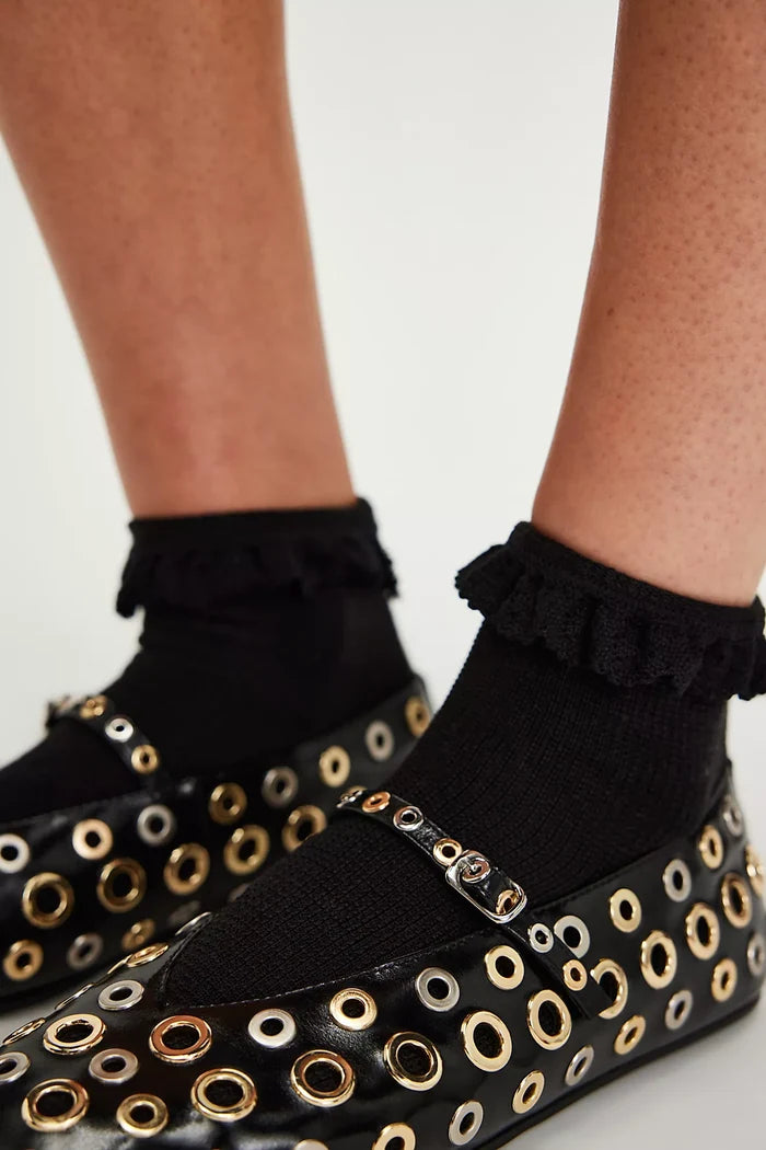 Beloved Waffle Knit Ankle Sock - Black