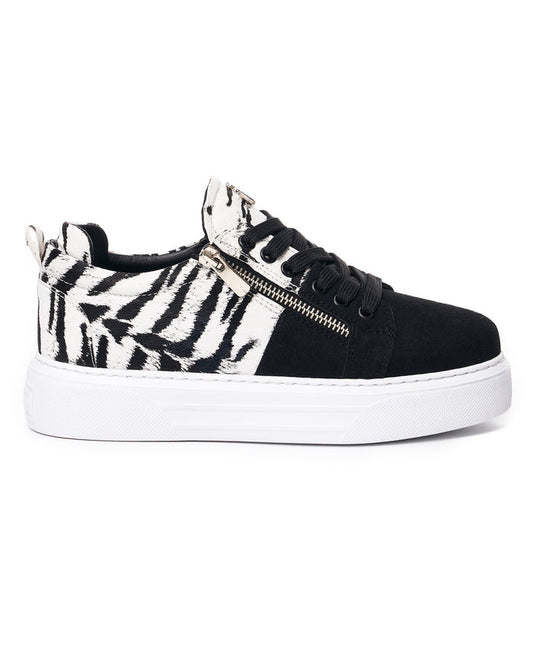 Black and White Duo-Zipped Custom Sneakers For Women