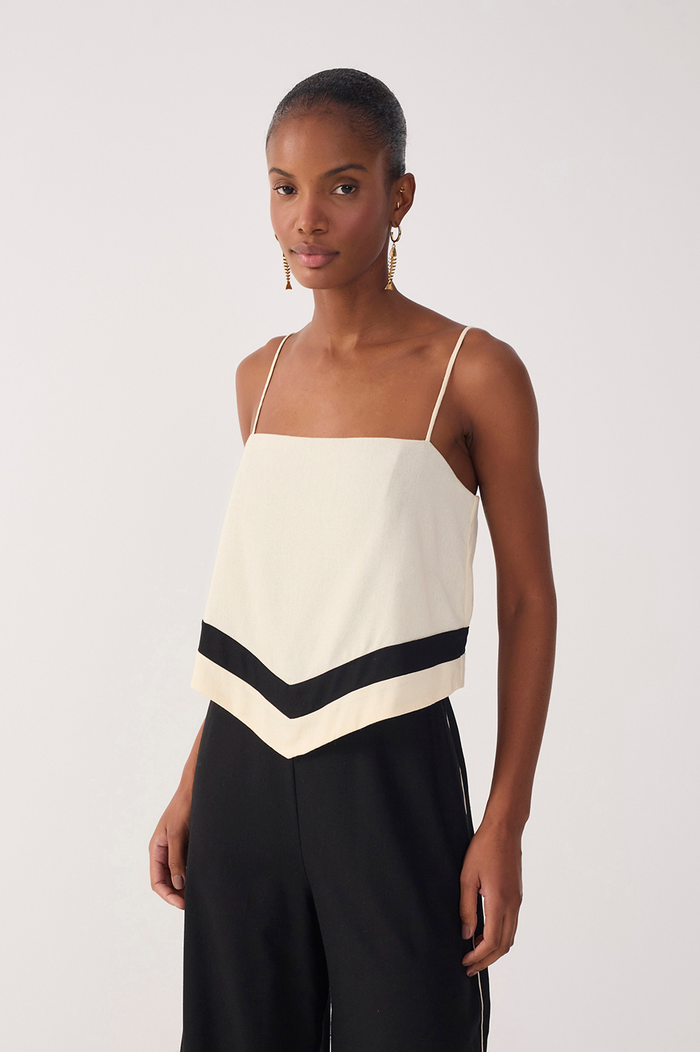 Black Bicolor Layered Linen Jumpsuit_3