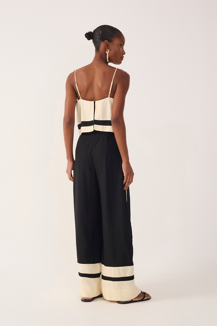 Black Bicolor Layered Linen Jumpsuit_6