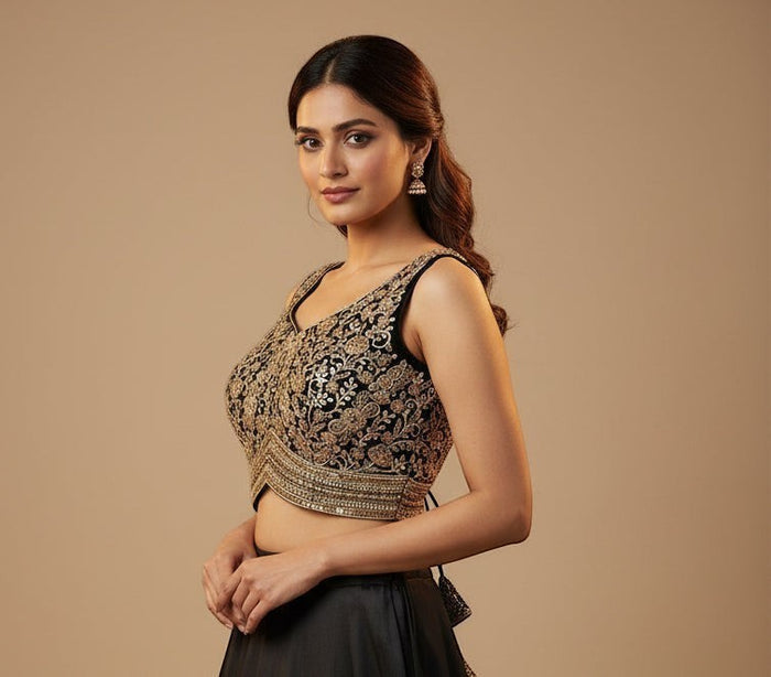 Black blouse with gold embroidery work