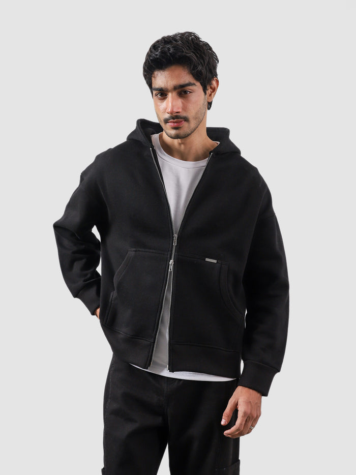 Black essential zipper hoodie couple lifestyle shot streetwear Pakistan – GROOVY