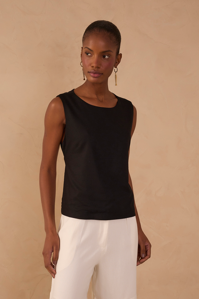 Straight Linen Tie Blouse_1