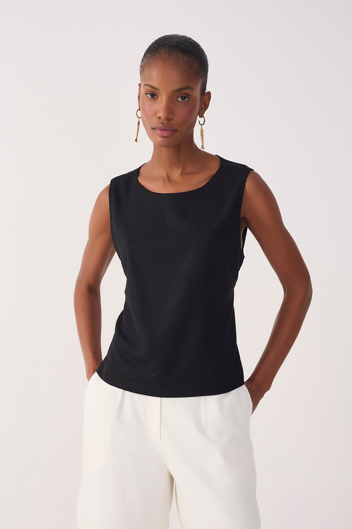 Straight Linen Tie Blouse_2