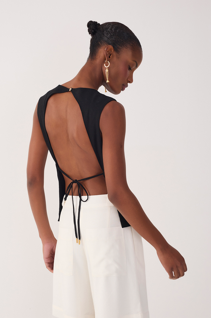 Straight Linen Tie Blouse_5