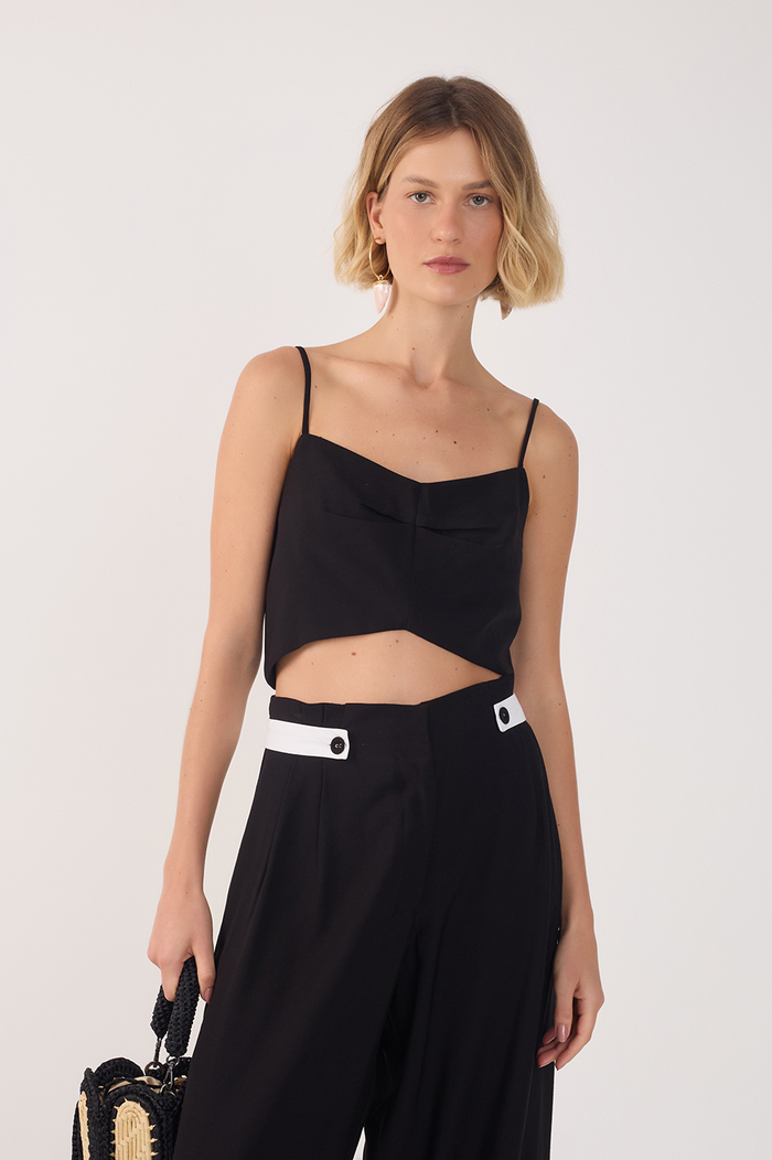 Black Pleated Metal Zip Top_2