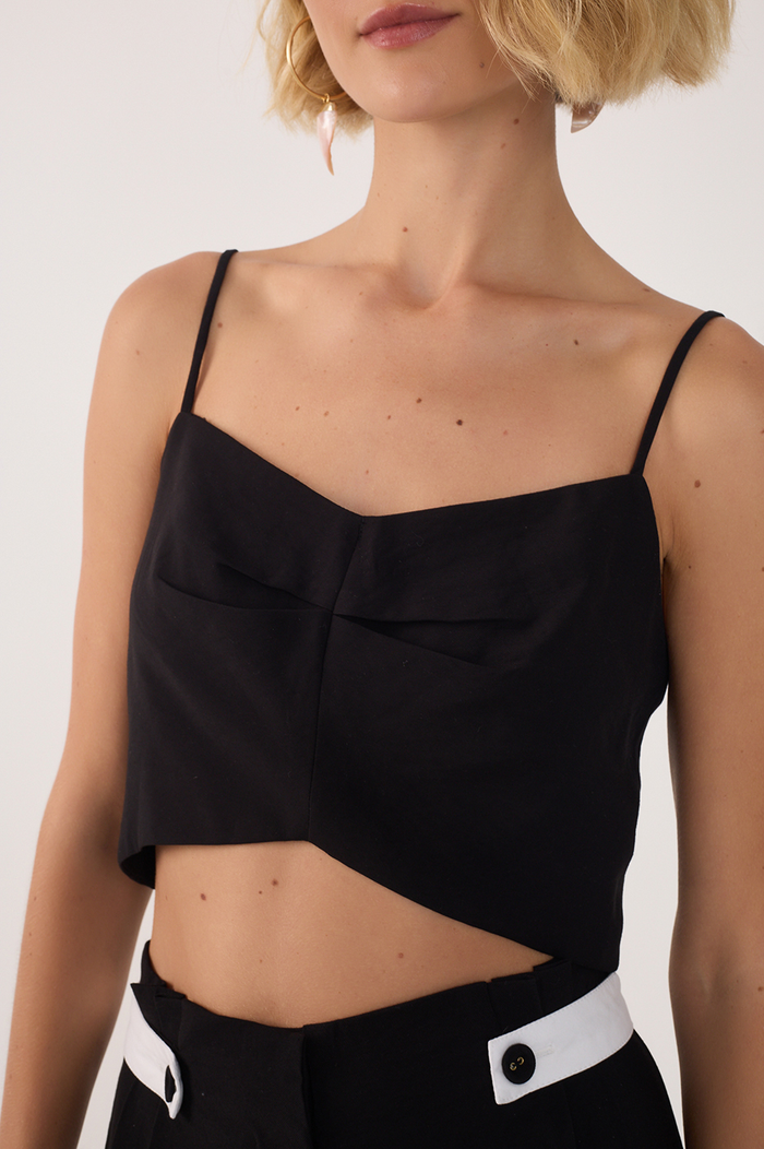 Black Pleated Metal Zip Top_5