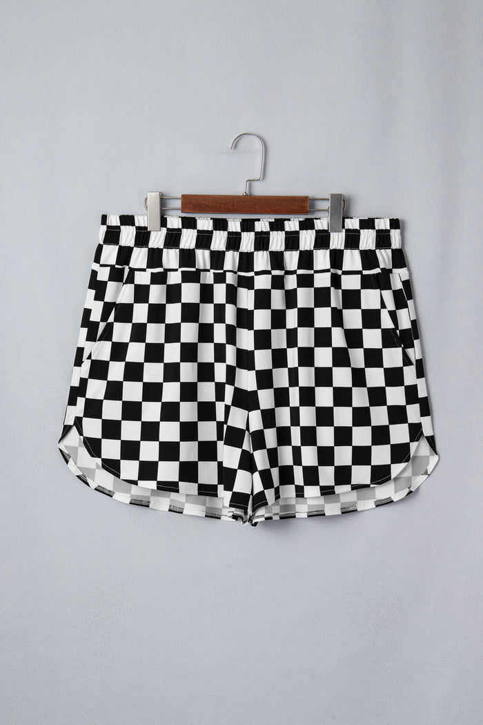 Black Plus Size Checkered Athleisure Shorts