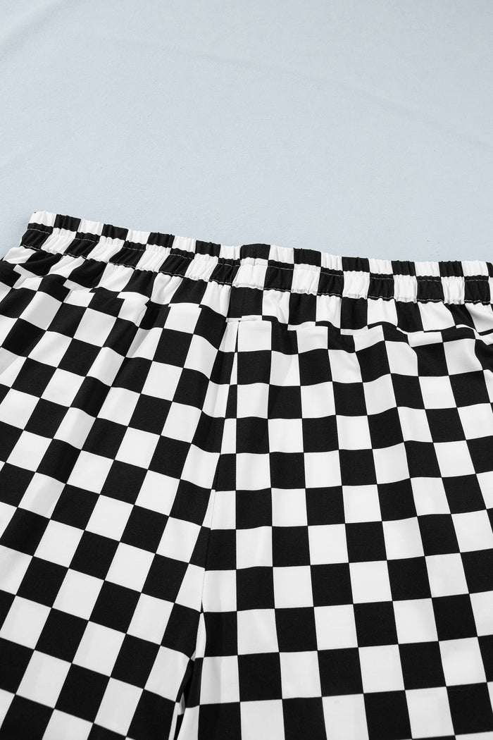 Black Plus Size Checkered Athleisure Shorts