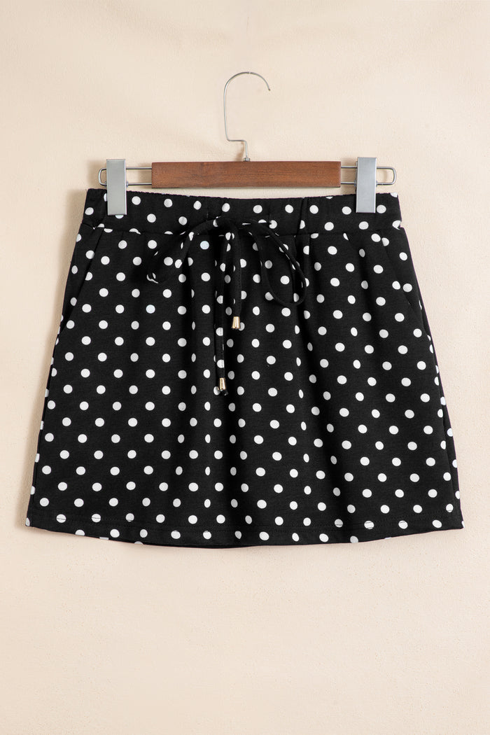 Black Polka Dot Drawstring Casual Mini Skort