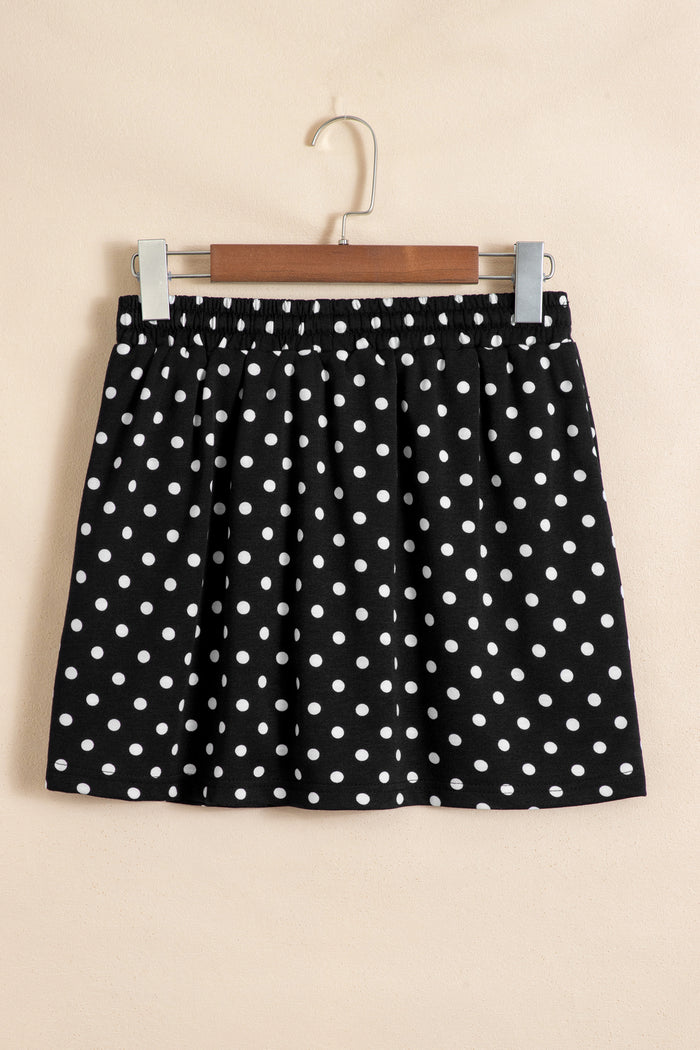 Black Polka Dot Drawstring Casual Mini Skort